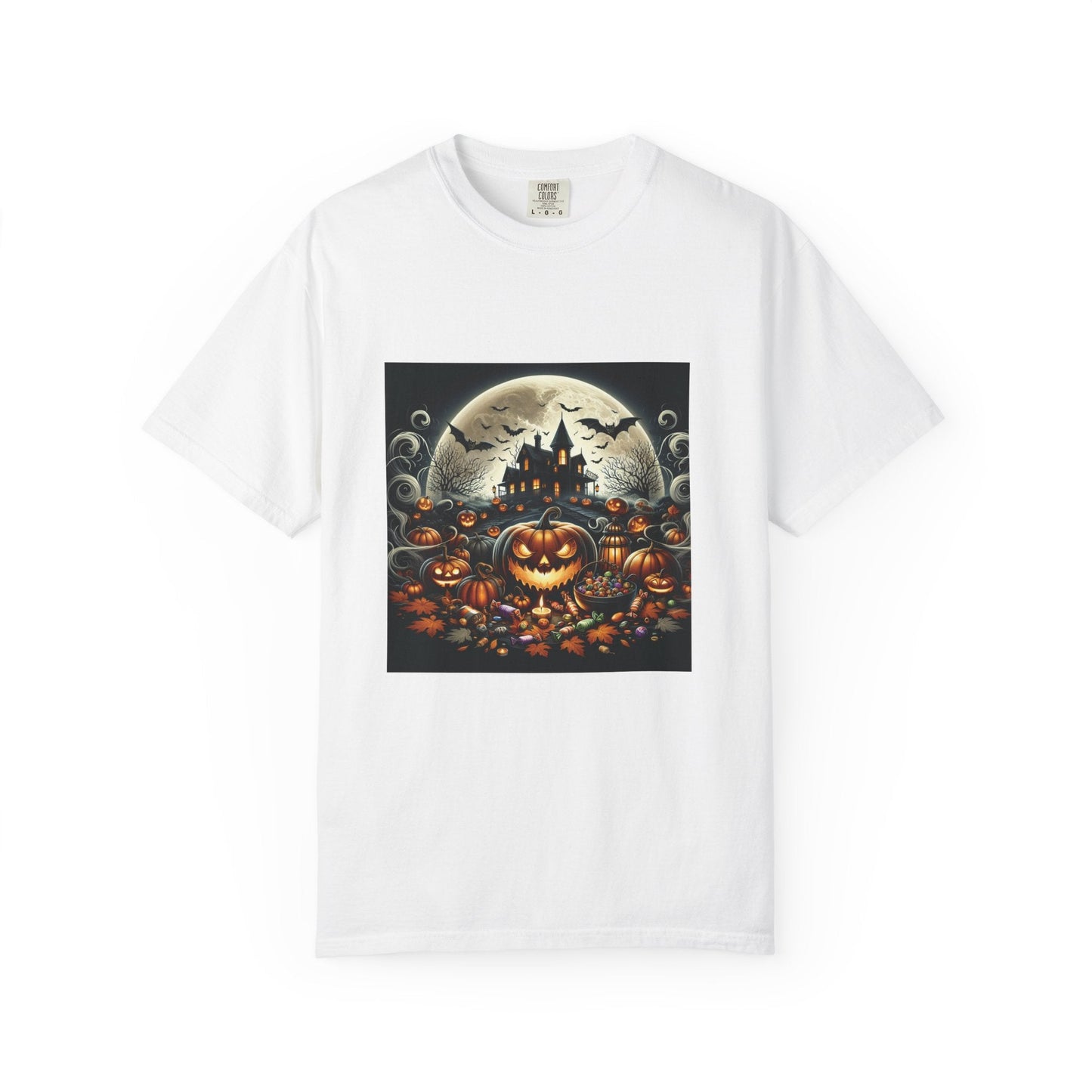 Spooky Halloween T-Shirt, Unisex Fall Shirt, Pumpkin Graphic Tee, Haunted House Top, Autumn Celebration Apparel Printify