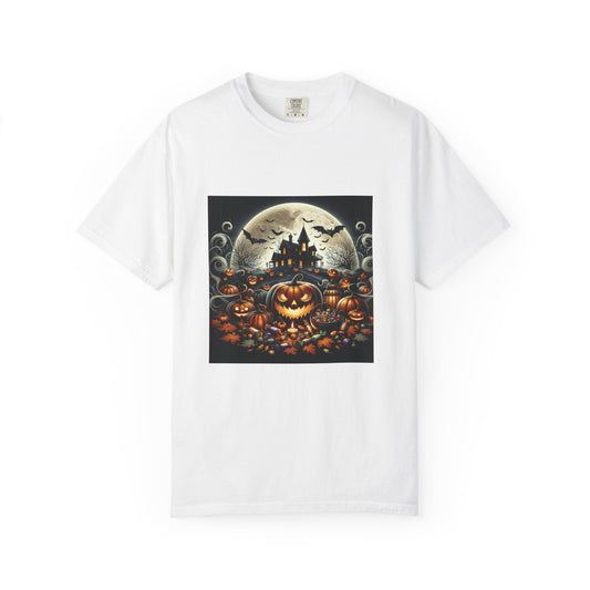 Spooky Halloween T-Shirt, Unisex Fall Shirt, Pumpkin Graphic Tee, Haunted House Top, Autumn Celebration Apparel Printify