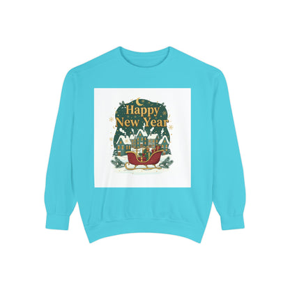 Happy New Year Sweatshirt — Festive Sleigh Village Holiday Crewneck