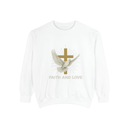 Faith & Love Sweatshirt — Dove and Cross Christian Crewneck Printify
