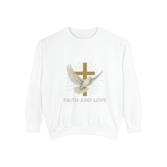 Faith & Love Sweatshirt — Dove and Cross Christian Crewneck Printify