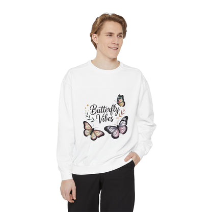 Butterfly Vibes Sweatshirt — Feminine Floral Butterfly Graphic Crewneck Printify
