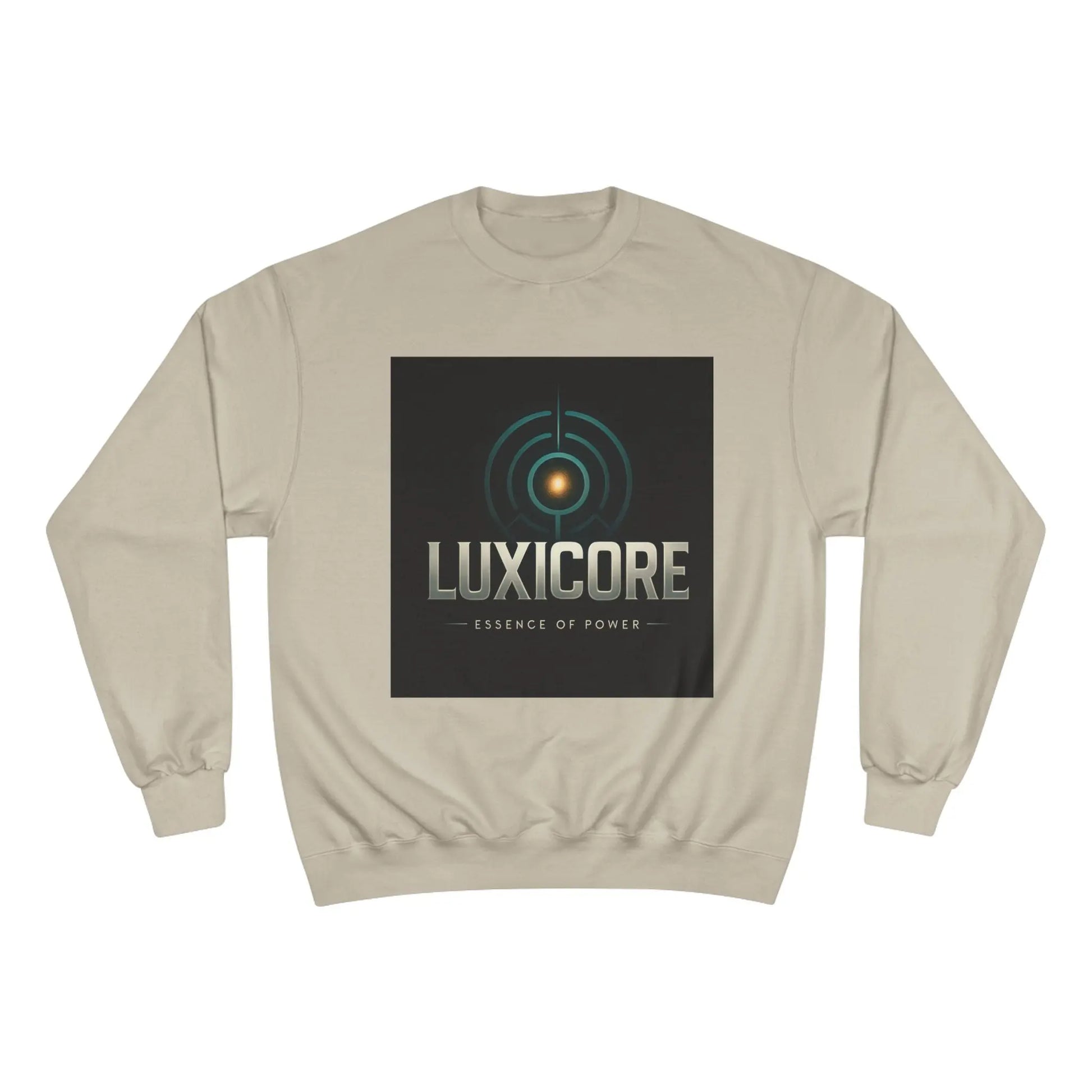 Luxicore Logo Sweatshirt — Retro Futuristic Tech Crewneck Printify