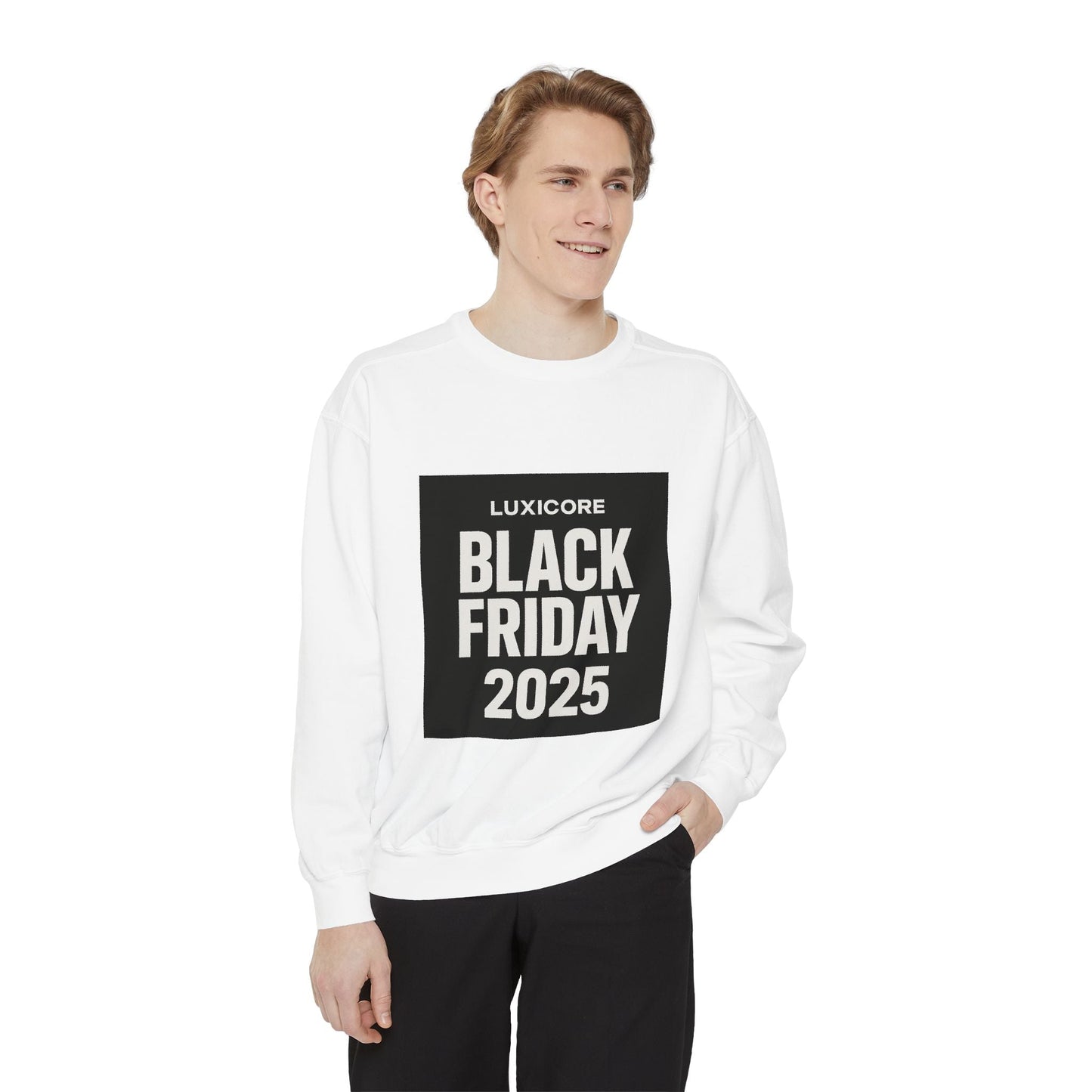 Black Friday 2025 Sweatshirt — Luxicore Graphic Crewneck Printify