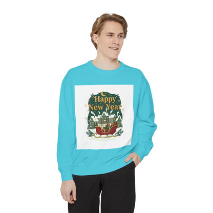 Happy New Year Sweatshirt — Festive Sleigh Village Holiday Crewneck