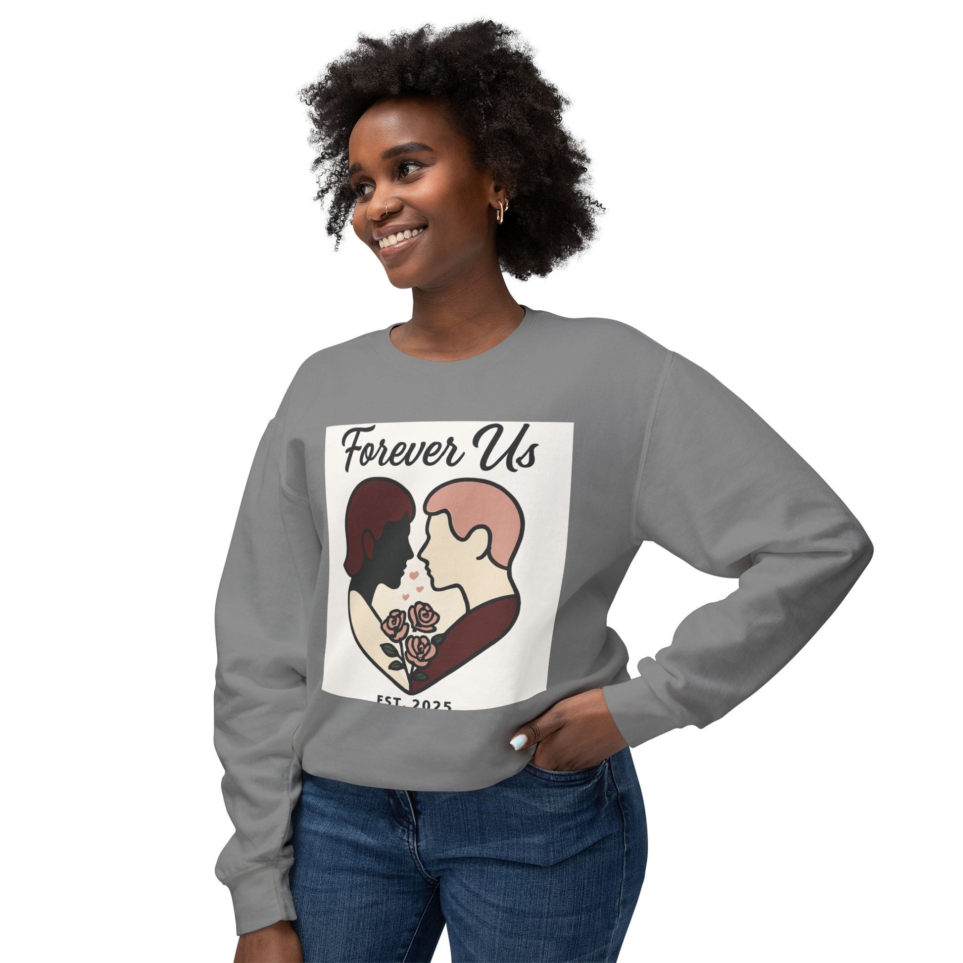 Forever Us Crewneck Sweatshirt — Romantic Couple Heart Design Printify