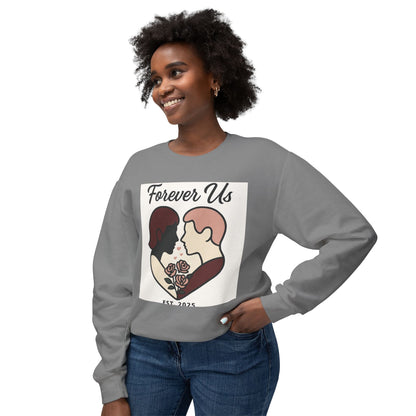 Forever Us Crewneck Sweatshirt — Romantic Couple Heart Design Printify