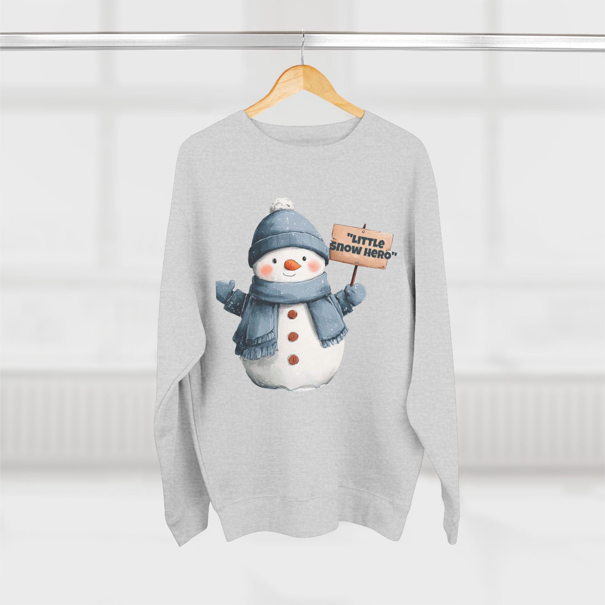 Snowman Sweatshirt - Cute 'Little Snow Hero' Holiday Crewneck Printify