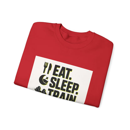 Train Repeat Crewneck Sweatshirt — "Eat. Sleep. Train. Repeat." Fitness Sweatshirt Printify