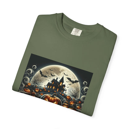 Spooky Halloween T-Shirt, Unisex Fall Shirt, Pumpkin Graphic Tee, Haunted House Top, Autumn Celebration Apparel Printify