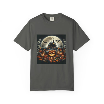 Spooky Halloween T-Shirt, Unisex Fall Shirt, Pumpkin Graphic Tee, Haunted House Top, Autumn Celebration Apparel Printify