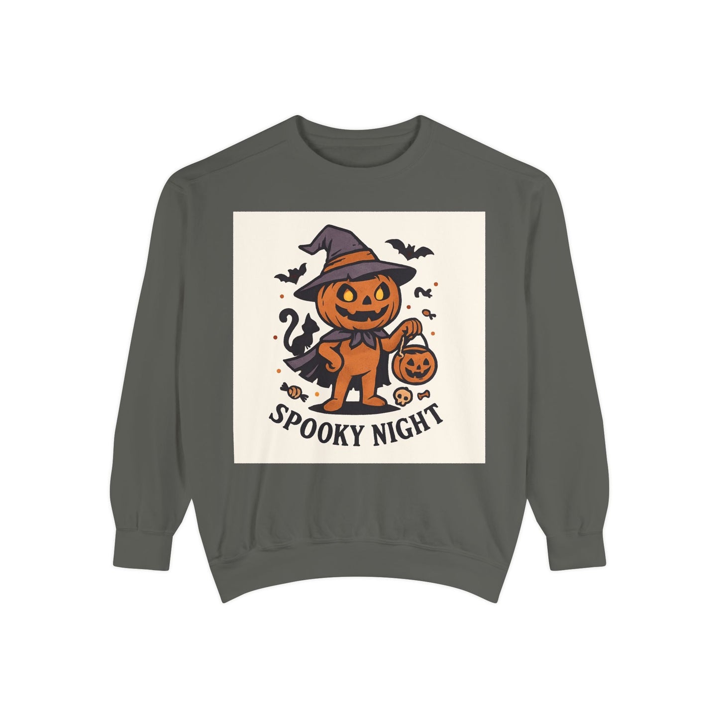 Halloween Pumpkin Sweatshirt — “Spooky Night” Jack-O’-Lantern Crewneck Printify