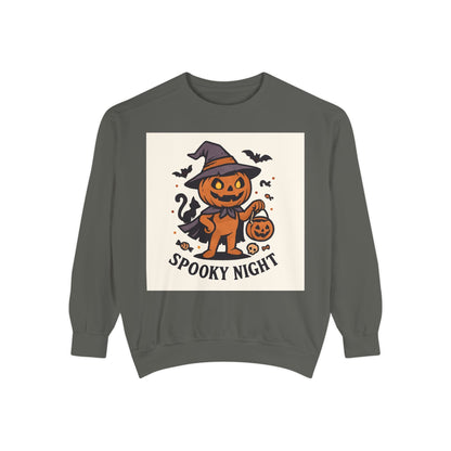 Halloween Pumpkin Sweatshirt — “Spooky Night” Jack-O’-Lantern Crewneck Printify