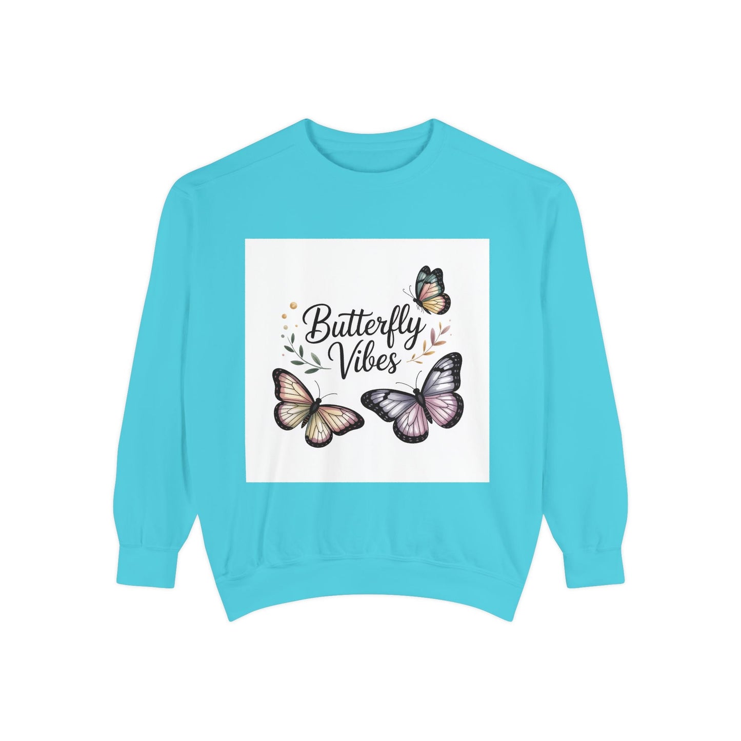 Butterfly Vibes Sweatshirt — Feminine Floral Butterfly Graphic Crewneck Printify