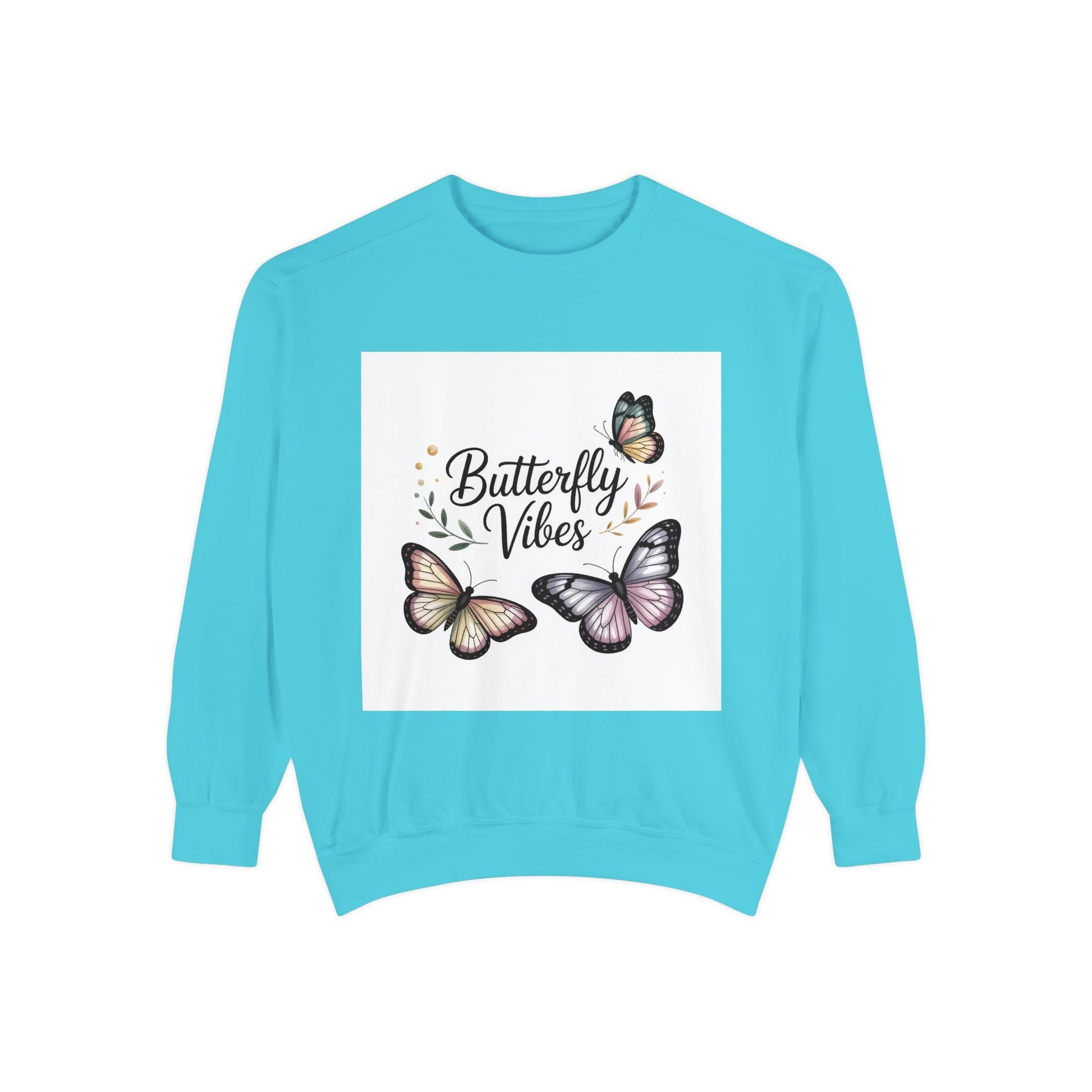 Butterfly Vibes Sweatshirt — Feminine Floral Butterfly Graphic Crewneck Printify