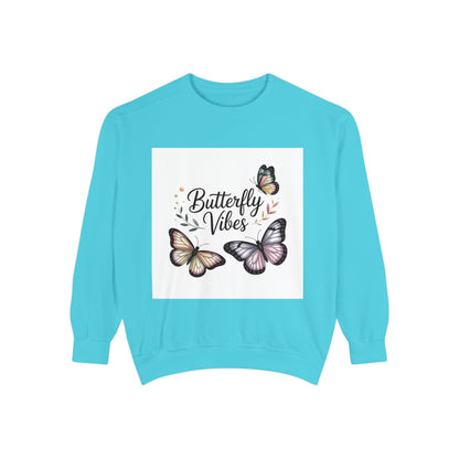 Butterfly Vibes Sweatshirt — Feminine Floral Butterfly Graphic Crewneck Printify