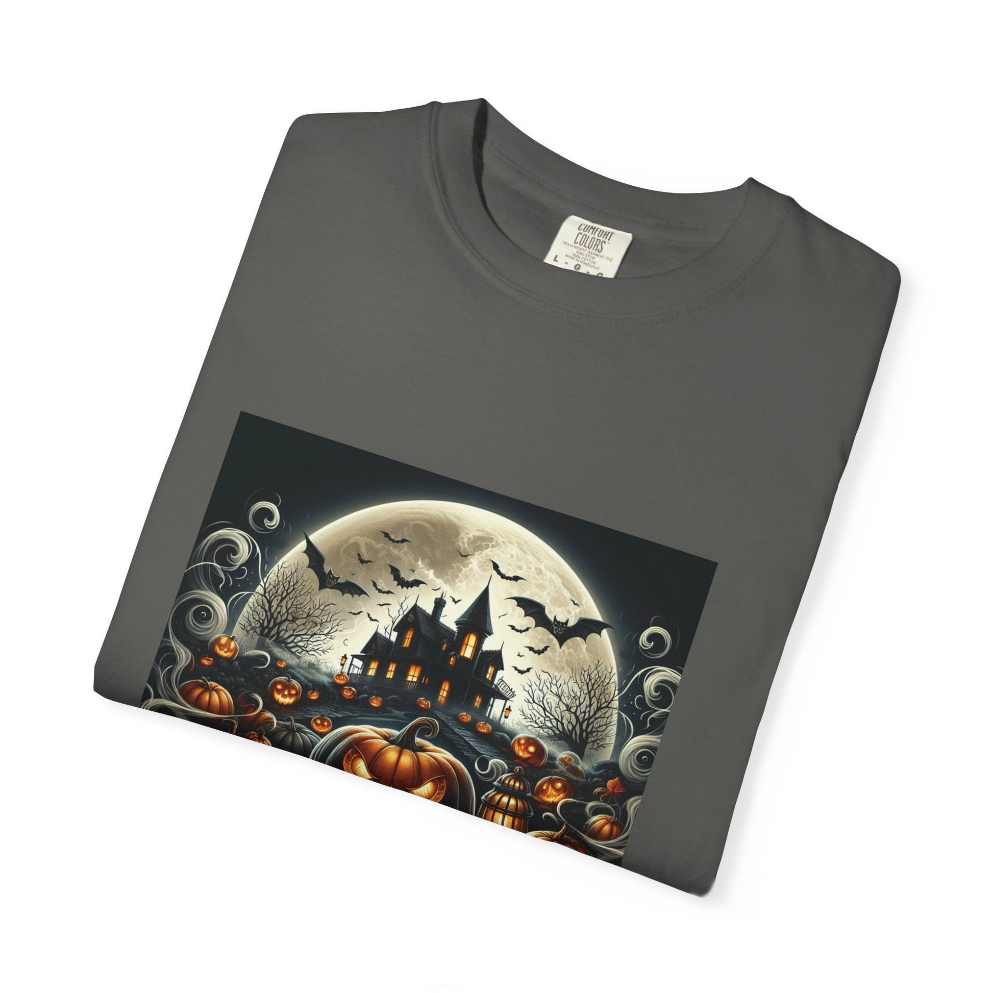 Spooky Halloween T-Shirt, Unisex Fall Shirt, Pumpkin Graphic Tee, Haunted House Top, Autumn Celebration Apparel Printify