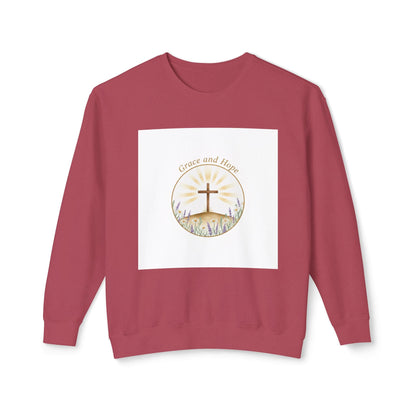 Christian Cross Crewneck Sweatshirt — "Grace and Hope" Sunrise Design Printify