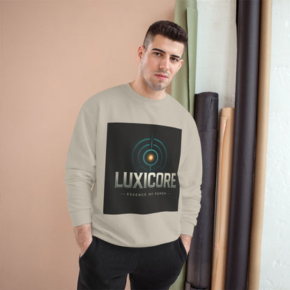 Luxicore Logo Sweatshirt — Retro Futuristic Tech Crewneck Printify