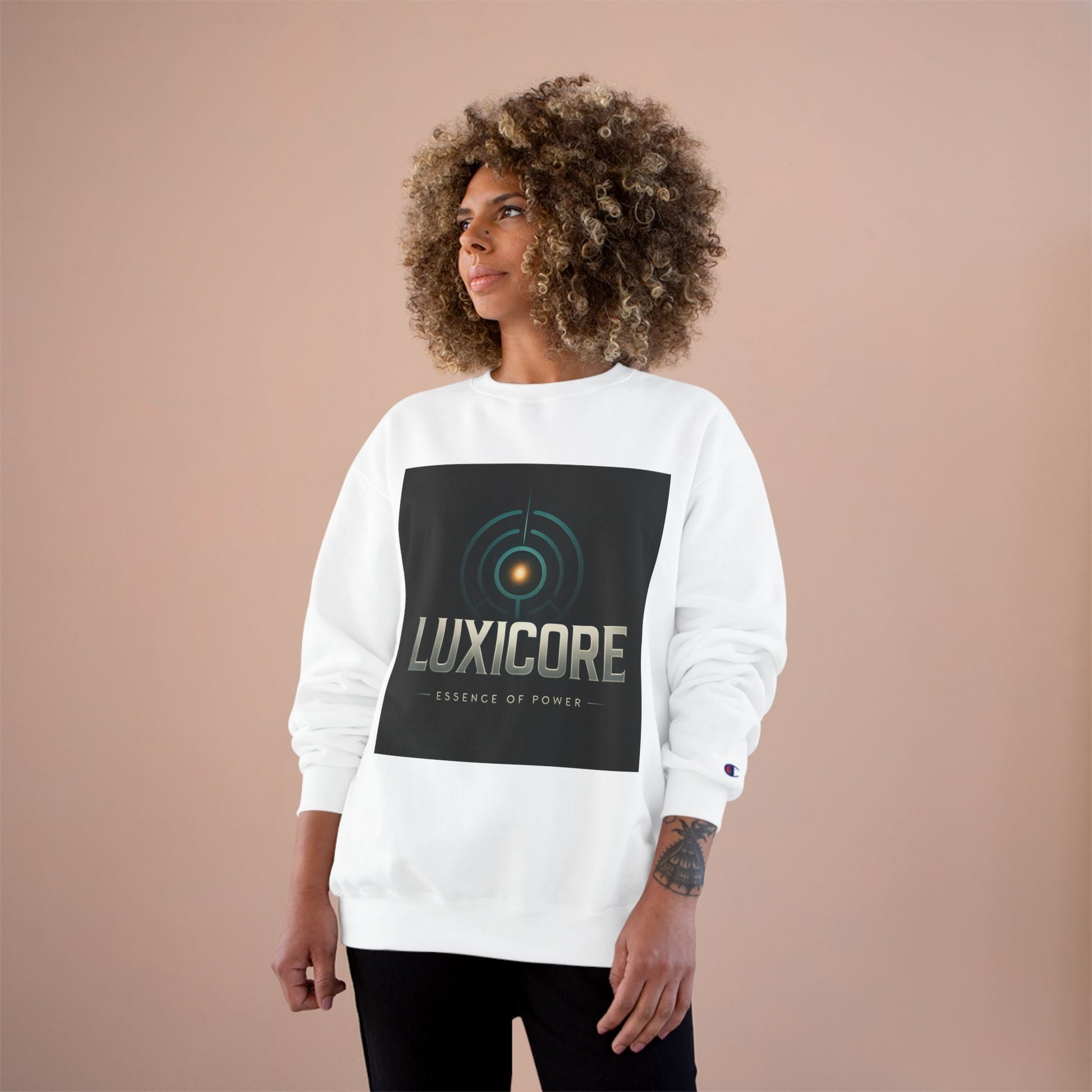 Luxicore Logo Sweatshirt — Retro Futuristic Tech Crewneck Printify