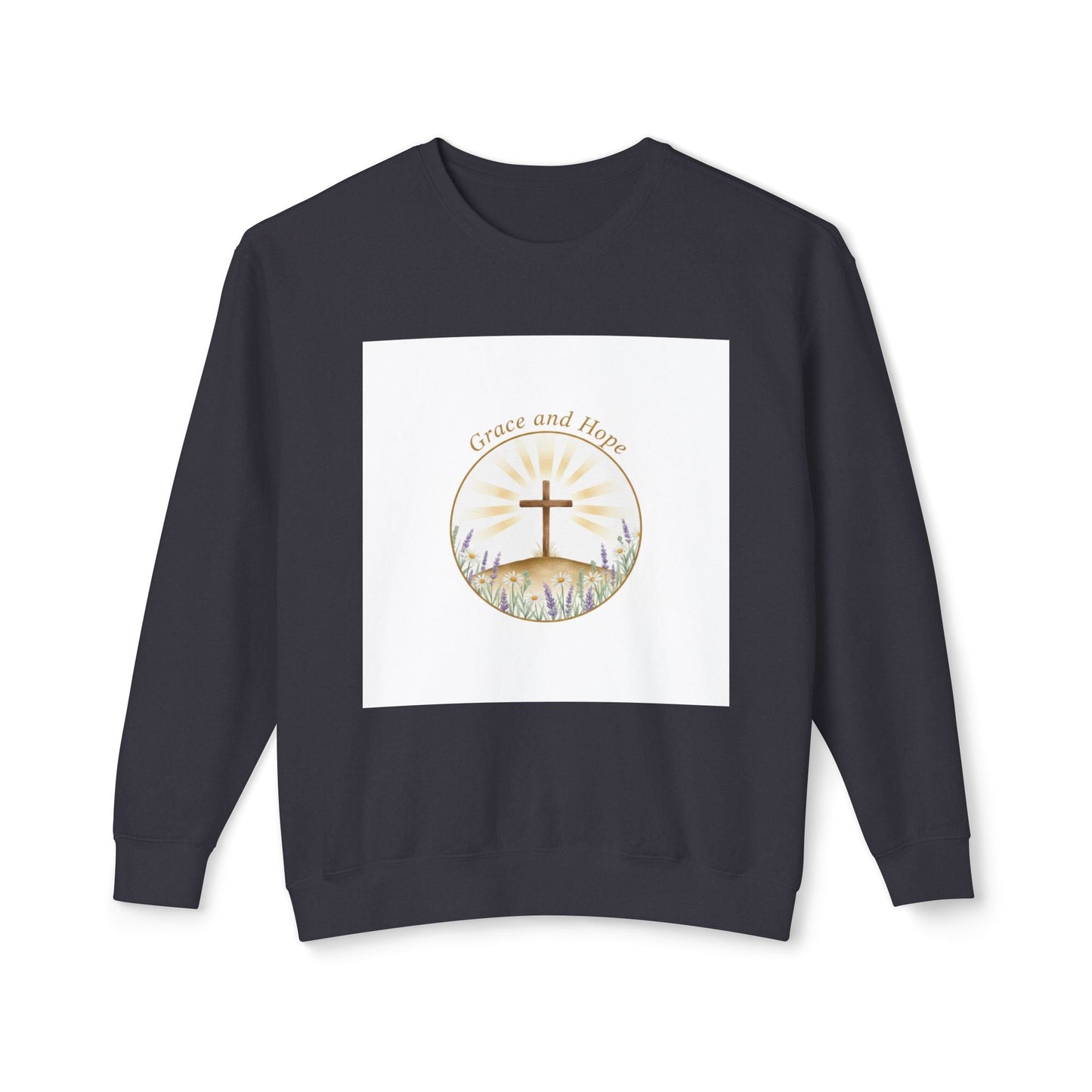 Christian Cross Crewneck Sweatshirt — "Grace and Hope" Sunrise Design Printify