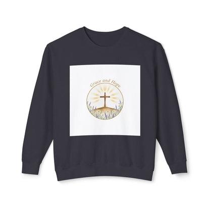 Christian Cross Crewneck Sweatshirt — "Grace and Hope" Sunrise Design Printify