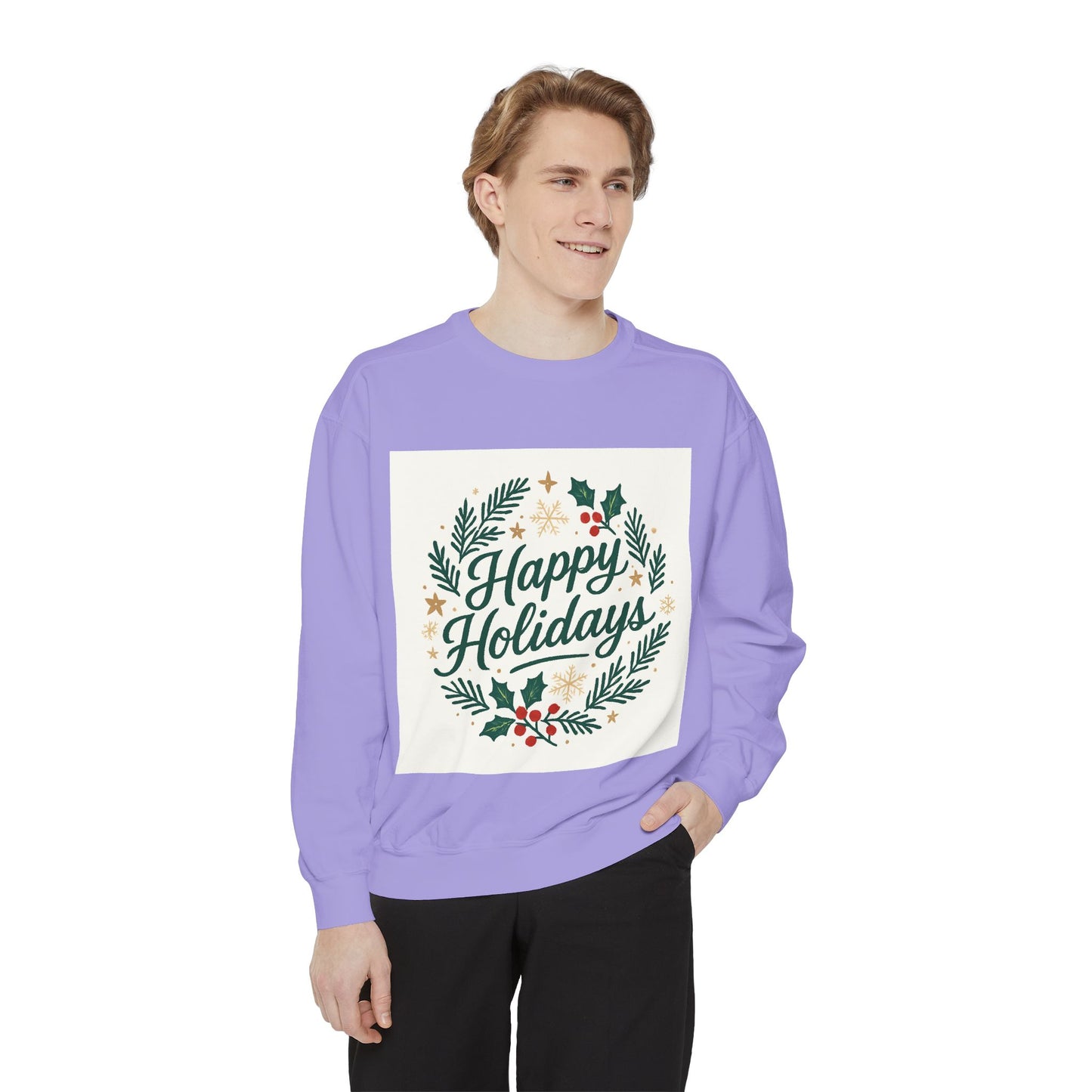 Happy Holidays Wreath Sweatshirt - LUXİCORE