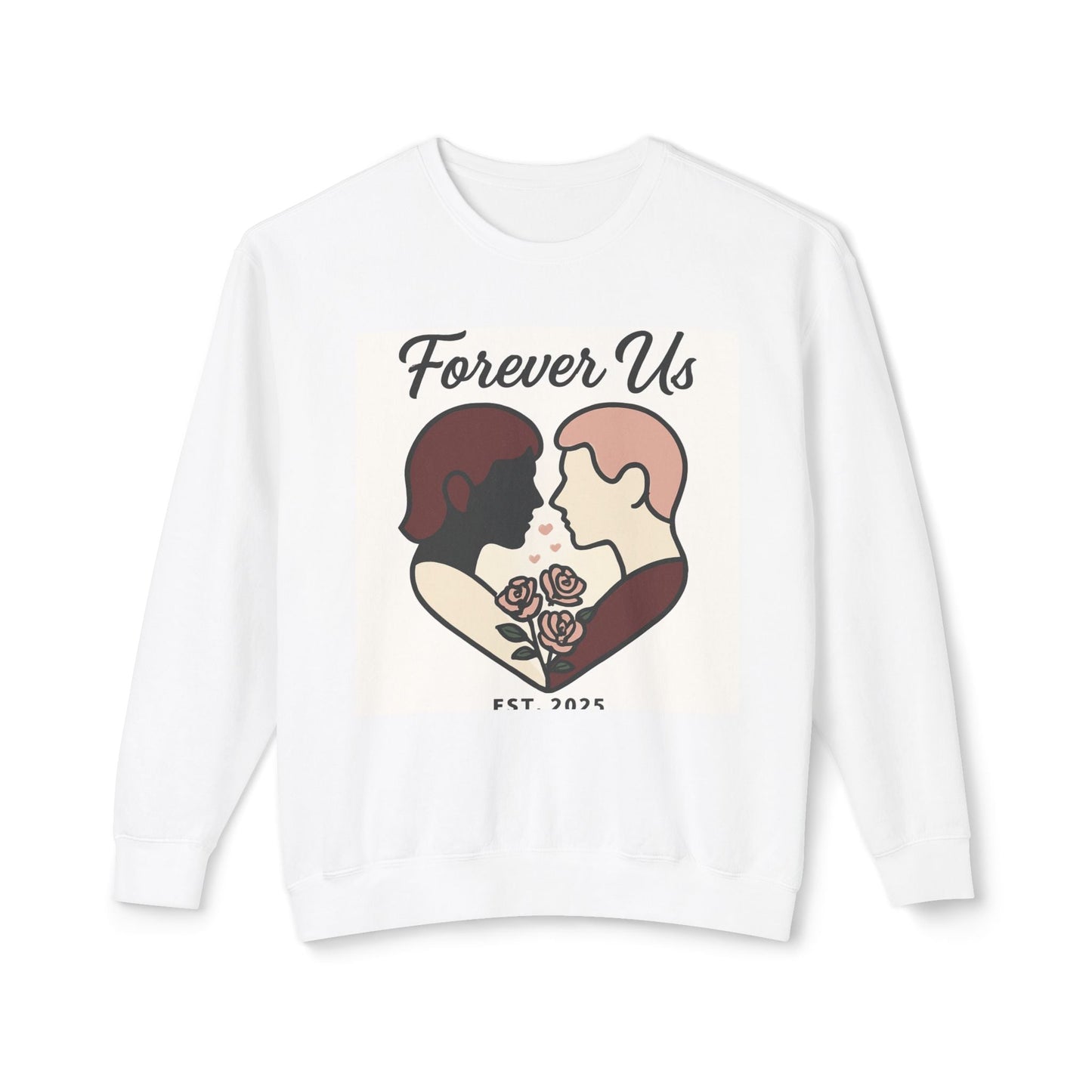 Forever Us Crewneck Sweatshirt — Romantic Couple Heart Design Printify